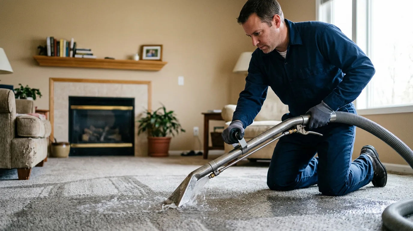 Water damage restoration technician working near Penfield, PA